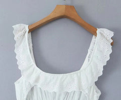 White Dress Women Halter Cotton Long Dress Lace Elegant Party Outfits - Otaj Gifts