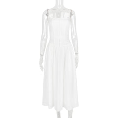 White Dress Women Halter Cotton Long Dress Lace Elegant Party Outfits - Otaj Gifts