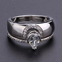 Exquisite Women Silver Color Waterdrop Metal Inlaid White Round Zicron Stones Ring Set - Otaj Gifts