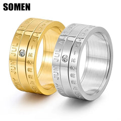 Men's Titanium Steel creative Rotatable Date Calendar 3 Part Anxiety Fidget Spinner Ring - Otaj Gifts