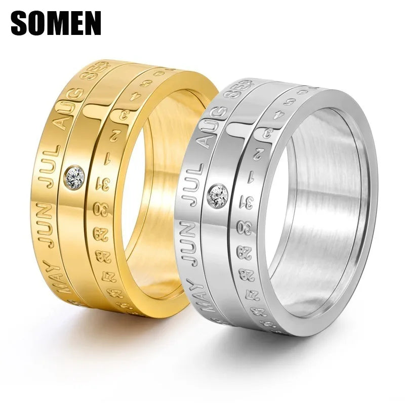 Men's Titanium Steel creative Rotatable Date Calendar 3 Part Anxiety Fidget Spinner Ring - Otaj Gifts
