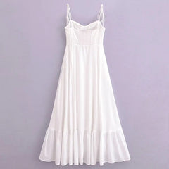 White Dress Women Halter Cotton Long Dress Lace Elegant Party Outfits - Otaj Gifts