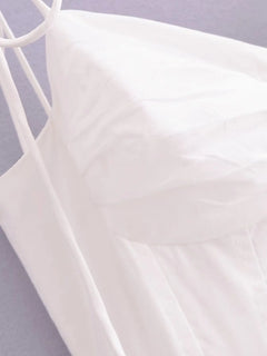 White Dress Women Halter Cotton Long Dress Lace Elegant Party Outfits - Otaj Gifts