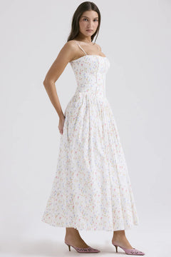 White Dress Women Halter Cotton Long Dress Lace Elegant Party Outfits - Otaj Gifts