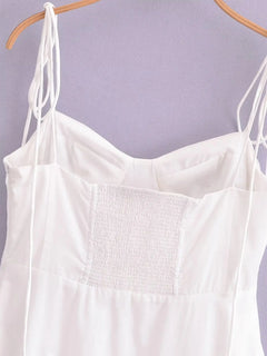 White Dress Women Halter Cotton Long Dress Lace Elegant Party Outfits - Otaj Gifts