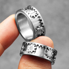 Stainless Steele Fidget Spinner Gemstone Gear Rings for Men or Women - Otaj Gifts