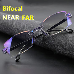 2 Pair New Men Women Rimless Reading Glasses Anti Blue Light Bifocal Far Near Magnification Eyewear Presbyopic Glasses +150 +200 - Otaj Gifts