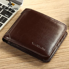 【Genuine Cowhide Leather】ManBang Brand Hot Sale Men's Wallet Luxury Original Short Tri-Fold First Layer Cowhide Purse Business - Otaj Gifts