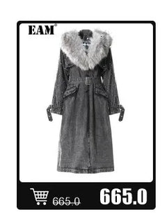 EAM Black Hollow Out Belted Long Trench Women New V-neck Long Sleeve Windbreaker Fashion Tide Spring Autumn 2024 15XM44101 - Otaj Gifts
