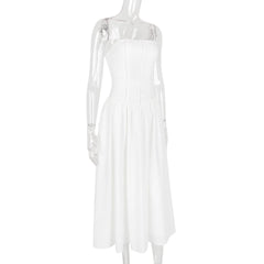 White Dress Women Halter Cotton Long Dress Lace Elegant Party Outfits - Otaj Gifts