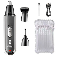 Kemei Usb Charging Portable Nose Ear Eyebrow Trimmer 3 In 1 Beauty Kit Electric Beard Nose Hair Clipper Men - Otaj Gifts