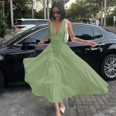 Ladies Summer Evening Party New Fashion Dress Women Sleeveless Backless V-Neck Sexy Birthday  Long Dresses 2025 Woman Streetwear - Otaj Gifts