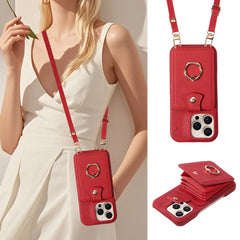 For IPhone 16 Pro Max 15 Pro Max 14 13 12 11 Pro Max 7 8Plus 16e PU Leather Phone Case with Ring Card Slots Anti-Fall Case