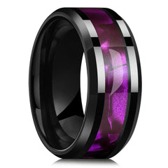 Fashion 8mm Men Stainless Steel Rings Inlay Meteorite Abalone Shell Rings For Men Women Wedding Engagement Band Jewelry Gift - Otaj Gifts