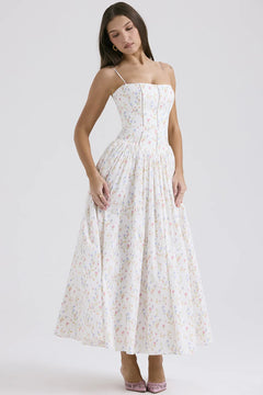 White Dress Women Halter Cotton Long Dress Lace Elegant Party Outfits - Otaj Gifts