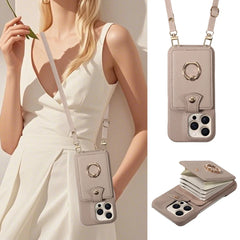 For IPhone 16 Pro Max 15 Pro Max 14 13 12 11 Pro Max 7 8Plus 16e PU Leather Phone Case with Ring Card Slots Anti-Fall Case