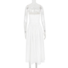 White Dress Women Halter Cotton Long Dress Lace Elegant Party Outfits - Otaj Gifts