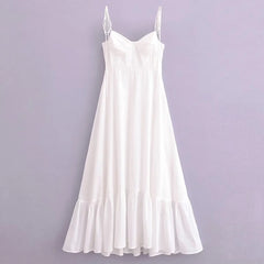 White Dress Women Halter Cotton Long Dress Lace Elegant Party Outfits - Otaj Gifts
