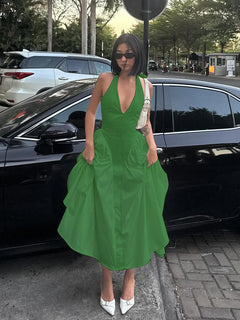 Ladies Summer Evening Party New Fashion Dress Women Sleeveless Backless V-Neck Sexy Birthday  Long Dresses 2025 Woman Streetwear - Otaj Gifts