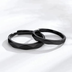 1Pair Black White Lozenge Couple Rings Open Ring for Women Men Adjustable Finger Rings Romantic Lovers Anniversary Jewelry Gift - Otaj Gifts