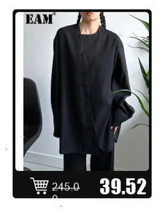 EAM Women Black Irregular Slit Big Size Trench New Stand Collar Long Sleeve Windbreaker Fashion Spring Autumn 2025 1DH0755 - Otaj Gifts