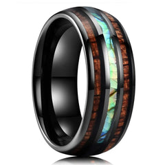 Fashion 8mm Men Stainless Steel Rings Inlay Meteorite Abalone Shell Rings For Men Women Wedding Engagement Band Jewelry Gift - Otaj Gifts