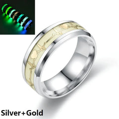 SMJEL Fashion Heartbeat Luminous Ring for Women Men Fluorescent Rings Heart Glow In Dark Stainless Steel Couple Ring JewelryGift - Otaj Gifts