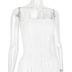 White Dress Women Halter Cotton Long Dress Lace Elegant Party Outfits - Otaj Gifts
