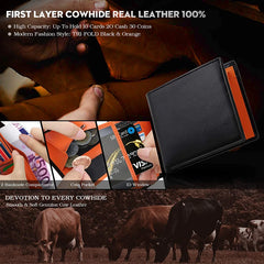 Wallets Mens Slim RFID Blocking Genuine Leather with Coin Pocket  2 Banknote Compartments 10 Credit Card Holders Wallet for Men - Otaj Gifts