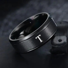 1pc Fashion 26 English Letters Ring With Double Beveled Edges, Men's Stainless Steel Ring - Otaj Gifts