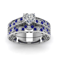 Fashion Couple Rings Romantic Women Heart Zircon Stone Rings Set Men's Blue Stainless Steel Ring Wedding Party Jewelry Gifts - Otaj Gifts