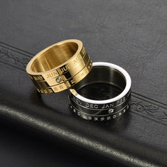 Men's Titanium Steel creative Rotatable Date Calendar 3 Part Anxiety Fidget Spinner Ring - Otaj Gifts