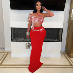 Rhinestone Dress 2 Piece Skirt Sets Elegant Luxury Long Dress 2024 Summer Clothes Sexy Club Outfit Crop Top Two Piece Skirt Sets - Otaj Gifts