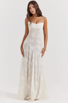 White Dress Women Halter Cotton Long Dress Lace Elegant Party Outfits - Otaj Gifts