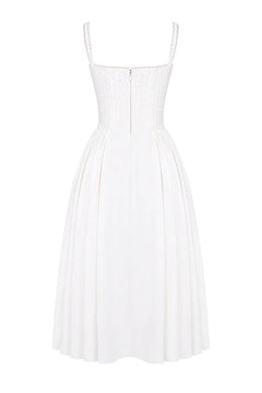 White Dress Women Halter Cotton Long Dress Lace Elegant Party Outfits - Otaj Gifts