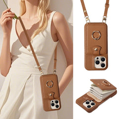 For IPhone 16 Pro Max 15 Pro Max 14 13 12 11 Pro Max 7 8Plus 16e PU Leather Phone Case with Ring Card Slots Anti-Fall Case