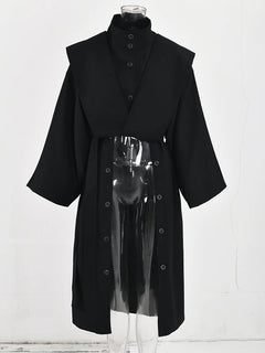 EAM Women Black Irregular Slit Big Size Trench New Stand Collar Long Sleeve Windbreaker Fashion Spring Autumn 2025 1DH0755 - Otaj Gifts