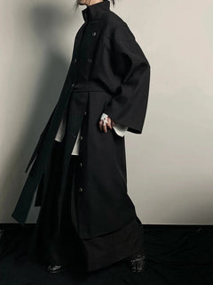 EAM Women Black Irregular Slit Big Size Trench New Stand Collar Long Sleeve Windbreaker Fashion Spring Autumn 2025 1DH0755 - Otaj Gifts