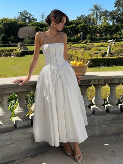 White Dress Women Halter Cotton Long Dress Lace Elegant Party Outfits - Otaj Gifts
