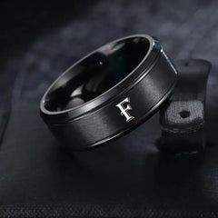 1pc Fashion 26 English Letters Ring With Double Beveled Edges, Men's Stainless Steel Ring - Otaj Gifts