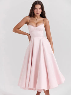 Summer Long Evening Dress Elegant Spaghetti Strap Corset Satin Prom Dress - Otaj Gifts