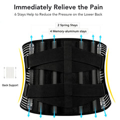 Lower Back Brace with 6 Stays Anti-skid Orthopedic Lumbar Support Breathable Waist Support Belt for Men Women Gym Pain Relief - Otaj Gifts