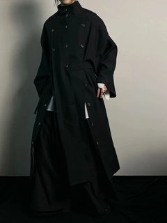 EAM Women Black Irregular Slit Big Size Trench New Stand Collar Long Sleeve Windbreaker Fashion Spring Autumn 2025 1DH0755 - Otaj Gifts
