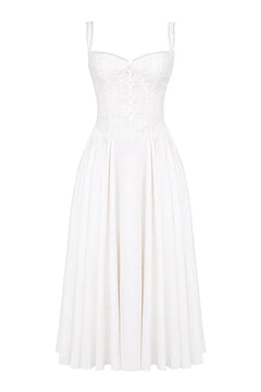 White Dress Women Halter Cotton Long Dress Lace Elegant Party Outfits - Otaj Gifts