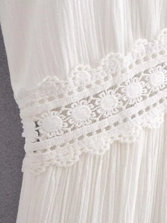 White Dress Women Halter Cotton Long Dress Lace Elegant Party Outfits - Otaj Gifts