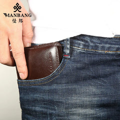 【Genuine Cowhide Leather】ManBang Brand Hot Sale Men's Wallet Luxury Original Short Tri-Fold First Layer Cowhide Purse Business - Otaj Gifts