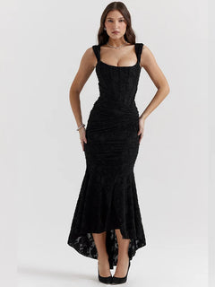 JULISSA MO Sleeve Less Backless Evening Long Dress Irregular Ruched Women Dress New Slim Fit Elegant Square Collar Gown Outfits - Otaj Gifts