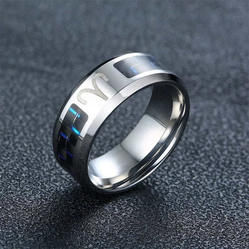 Vnox Twelve Constellations Rings for Men Women 8mm Stainless Steel Anel Male Classic Carbon Fiber 12 Horoscope Ring - Otaj Gifts