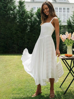 White Dress Women Halter Cotton Long Dress Lace Elegant Party Outfits - Otaj Gifts