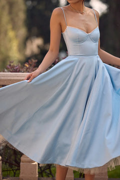 Summer Long Evening Dress Elegant Spaghetti Strap Corset Satin Prom Dress - Otaj Gifts